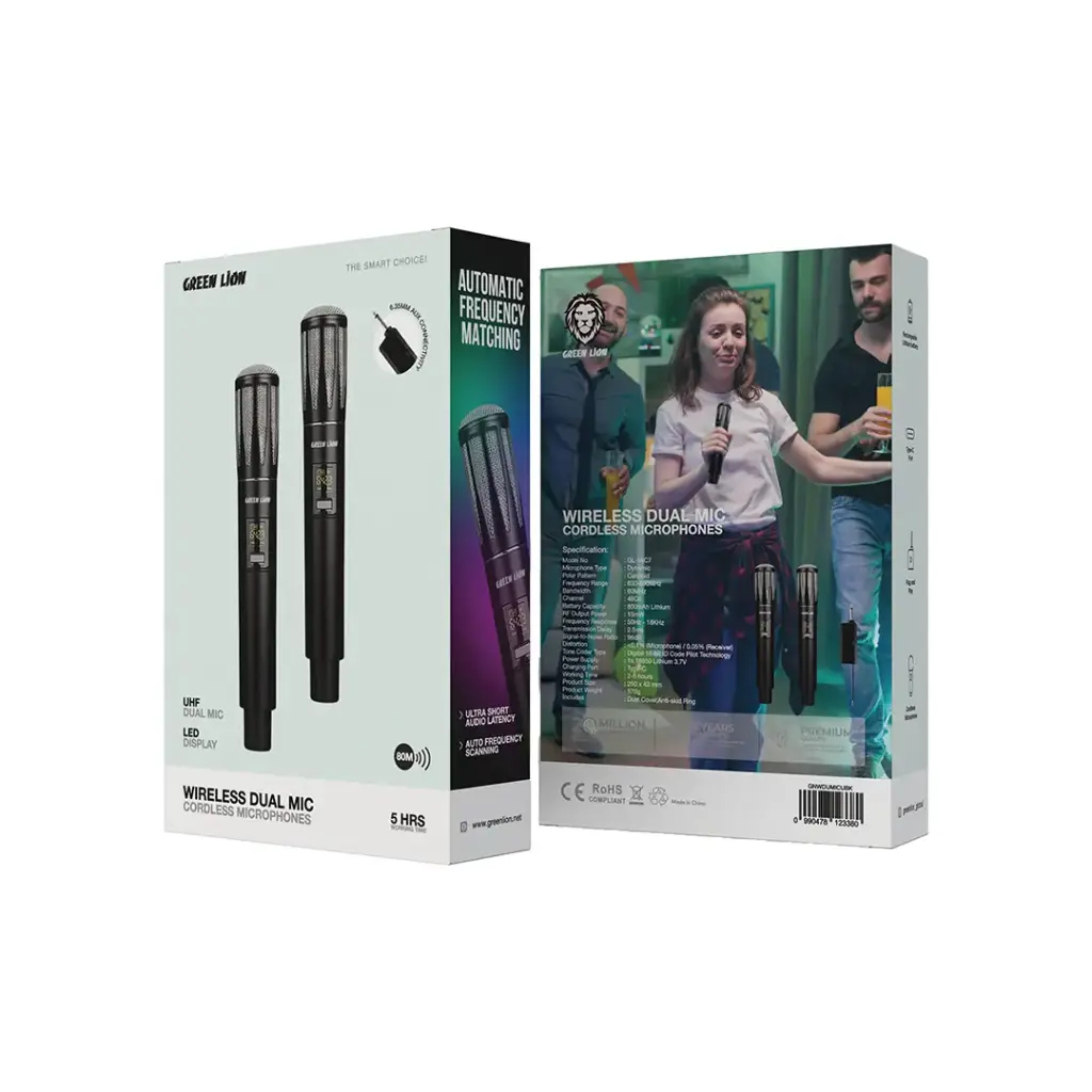 Green Lion Wireless Dual Mic Cordless Microphone - Black Green Lion Wireless Dual Mic Cordless Microphone - Black